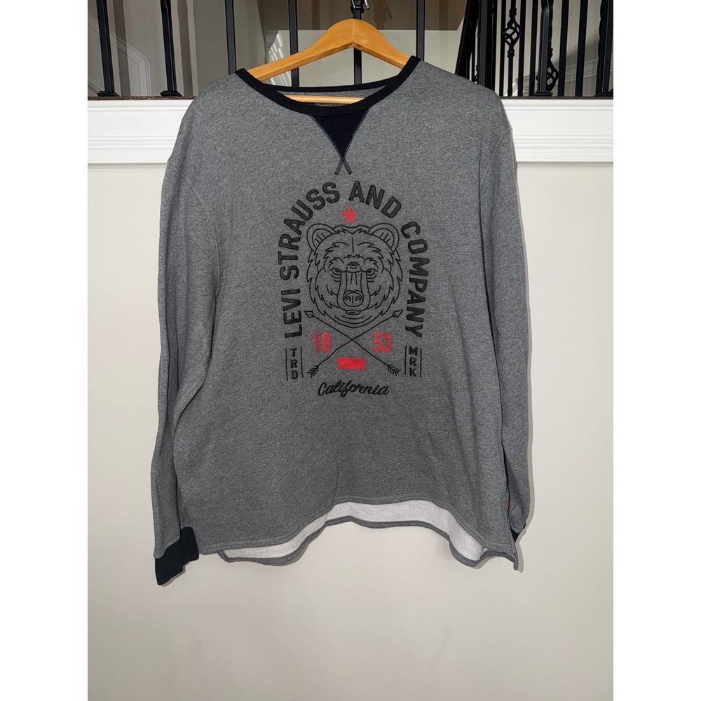 Levis Mens‎ XXL Gray California Bear Graphic Sweatshirt Crewneck Fleece Pullover